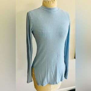 Free People Movement baby blue ribbed long sleeve tunic top XS stretchy jersey